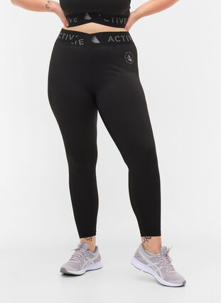 Cropped gym leggings with text print, Black, Model image number 2