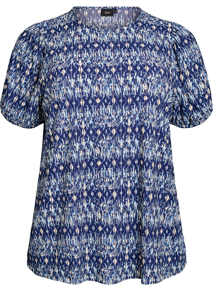 Patterned blouse with short sleeves, Blue, Packshot image number 0