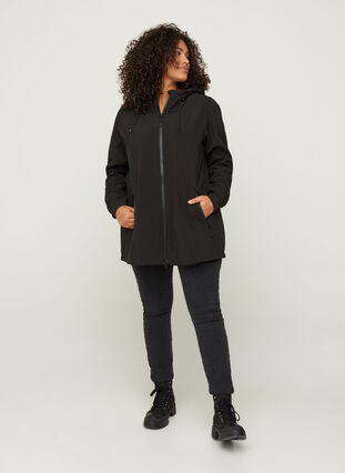 Short, hooded softshell jacket, Black, Model image number 5