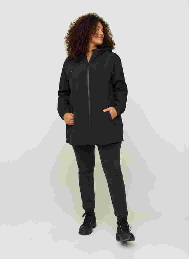 Short, hooded softshell jacket, Black, Model image number 5