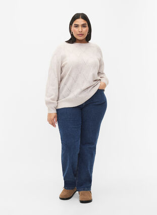 Knitted pullover with hole pattern, Birch Mel., Model image number 2