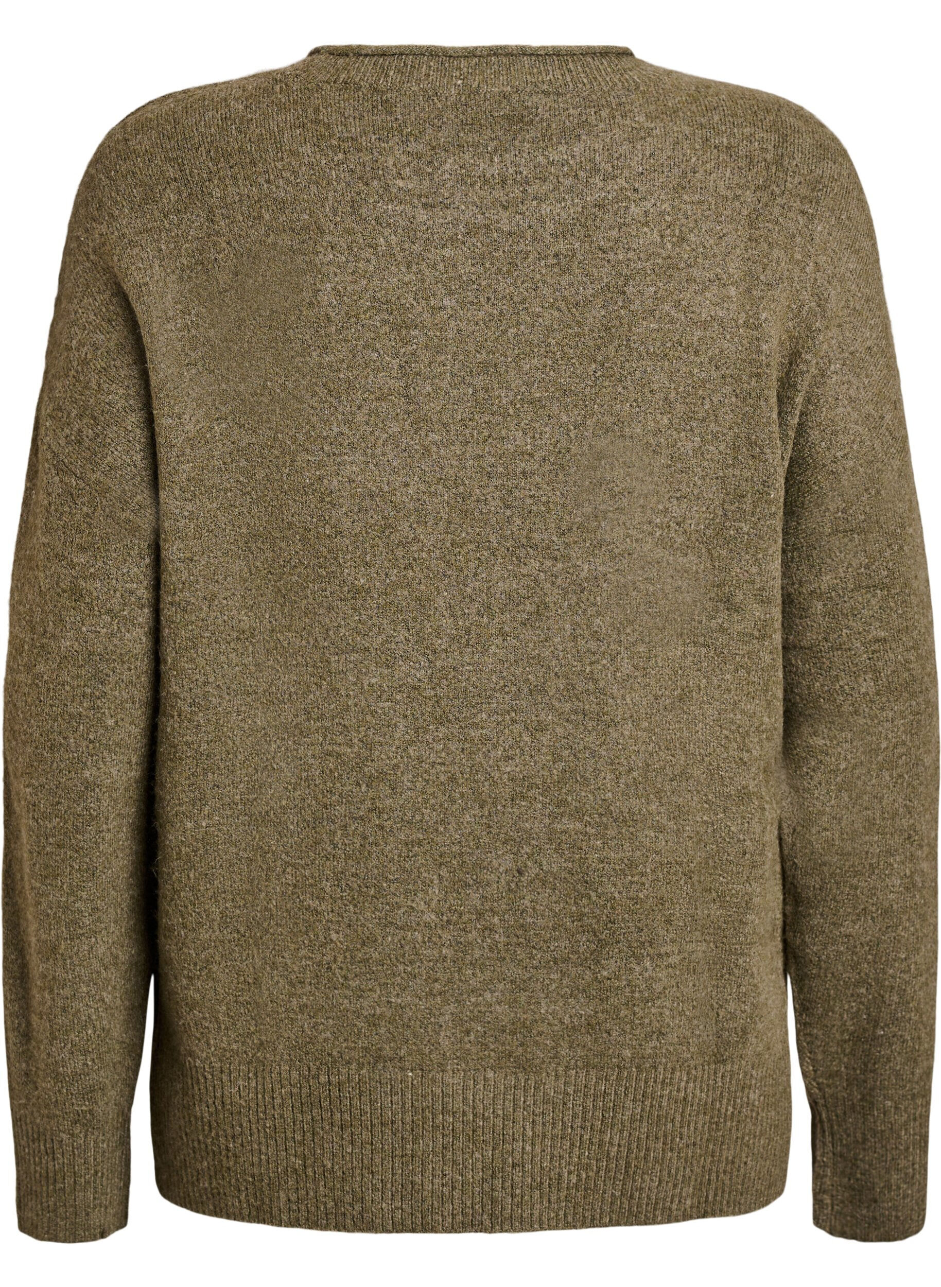 Zizzifashion Knitted blouse with V-shaped rib pattern and slits, Green, Packshot image number 1