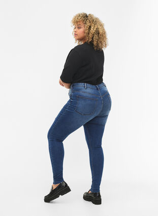 High-waisted Amy jeans with buttons, Blue denim, Model image number 1