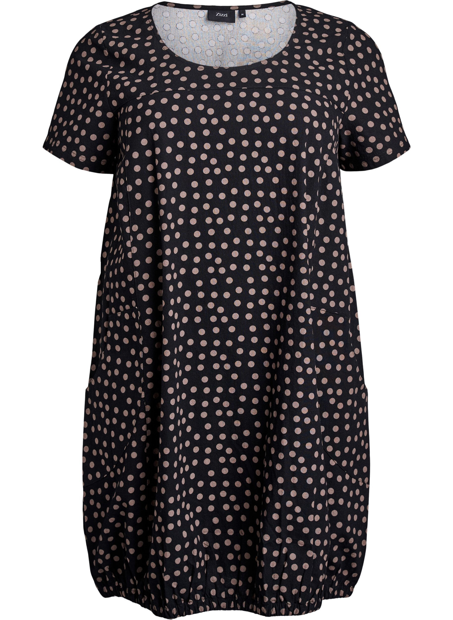 ZizzifashionShort-sleeved cotton dress with print, Brown, Packshot image number 0