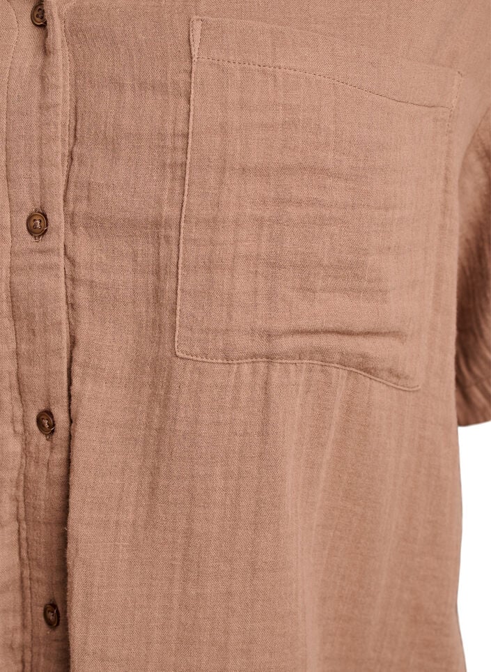 Cotton muslin blouse with short sleeves, Brown, Packshot