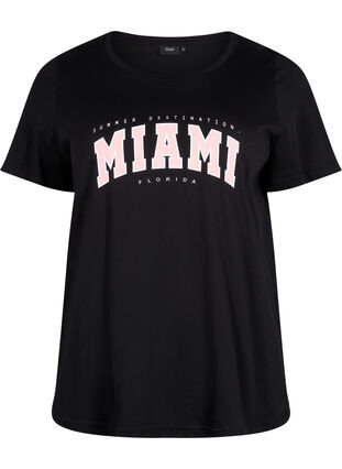 Cotton t-shirt with print detail, Black MIAMI, Packshot image number 0