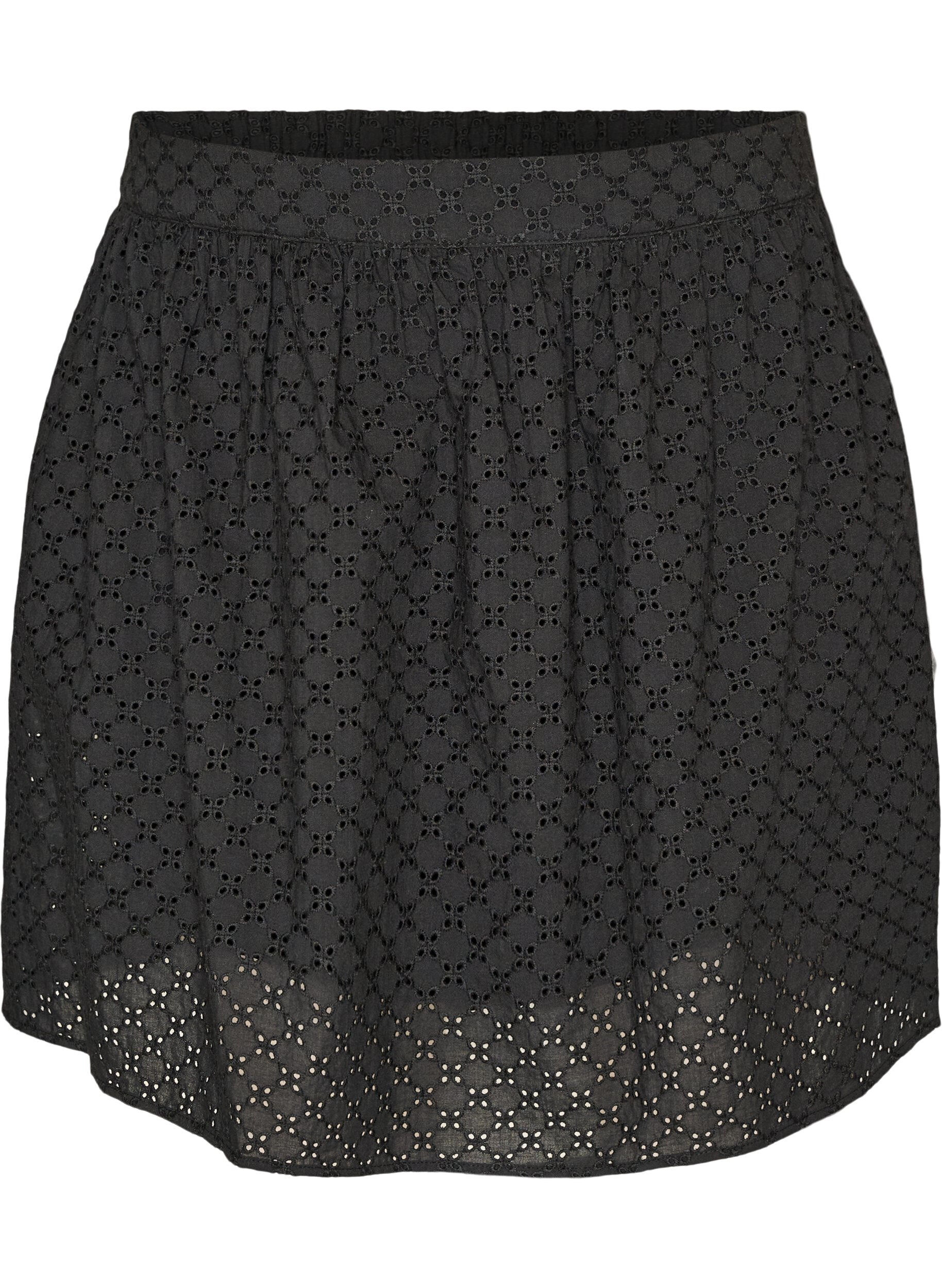 ZizzifashionShort skirt with broderie anglaise and elasticated waist, Black, Packshot image number 0