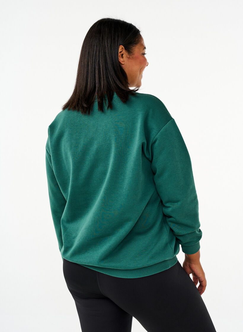 Sweatshirt with terry text, Green, Model image number 2