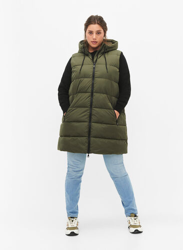 Long vest with hood and pockets, Forest Night, Model image number 2