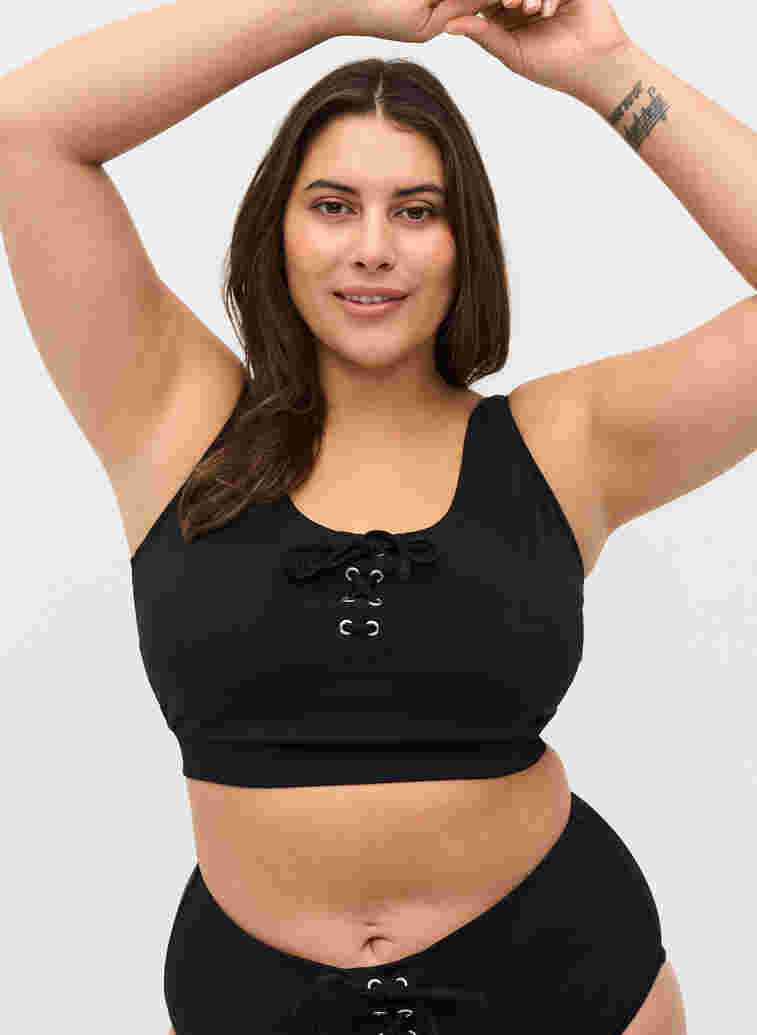 Bikini top with drawstring detail, Black, Model image number 0