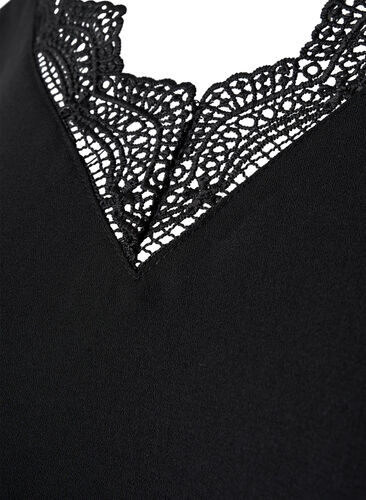 V-neck blouse with lace trim, Black, Packshot image number 3
