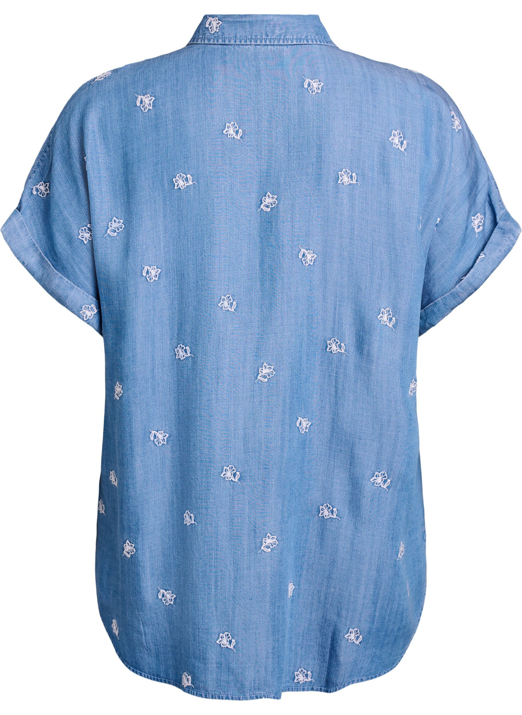 ZizzifashionDenim-look lyocell shirt with floral embroidery, Light Blue, Packshot image number 1