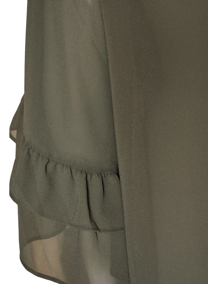 Blouse with ribbon tie and ruffle details, Dark Grey, Packshot image number 3