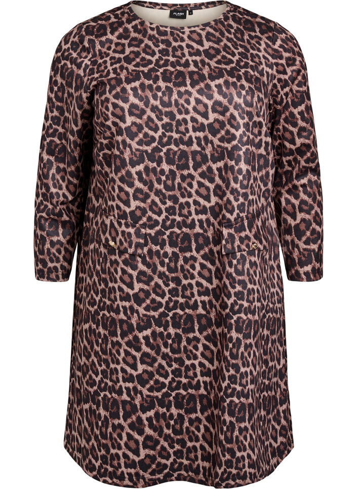 FLASH - Short A-line dress with 7/8 sleeves, Brown, Packshot image number 0