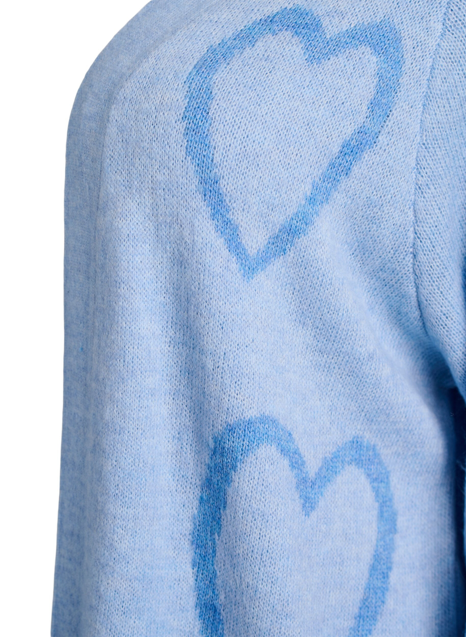 Zizzifashion Long cardigan with tone-on-tone hearts, Blue, Packshot image number 2