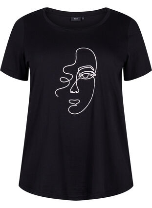 T-shirt with mica print in cotton, Black Shimmer Face, Packshot image number 0