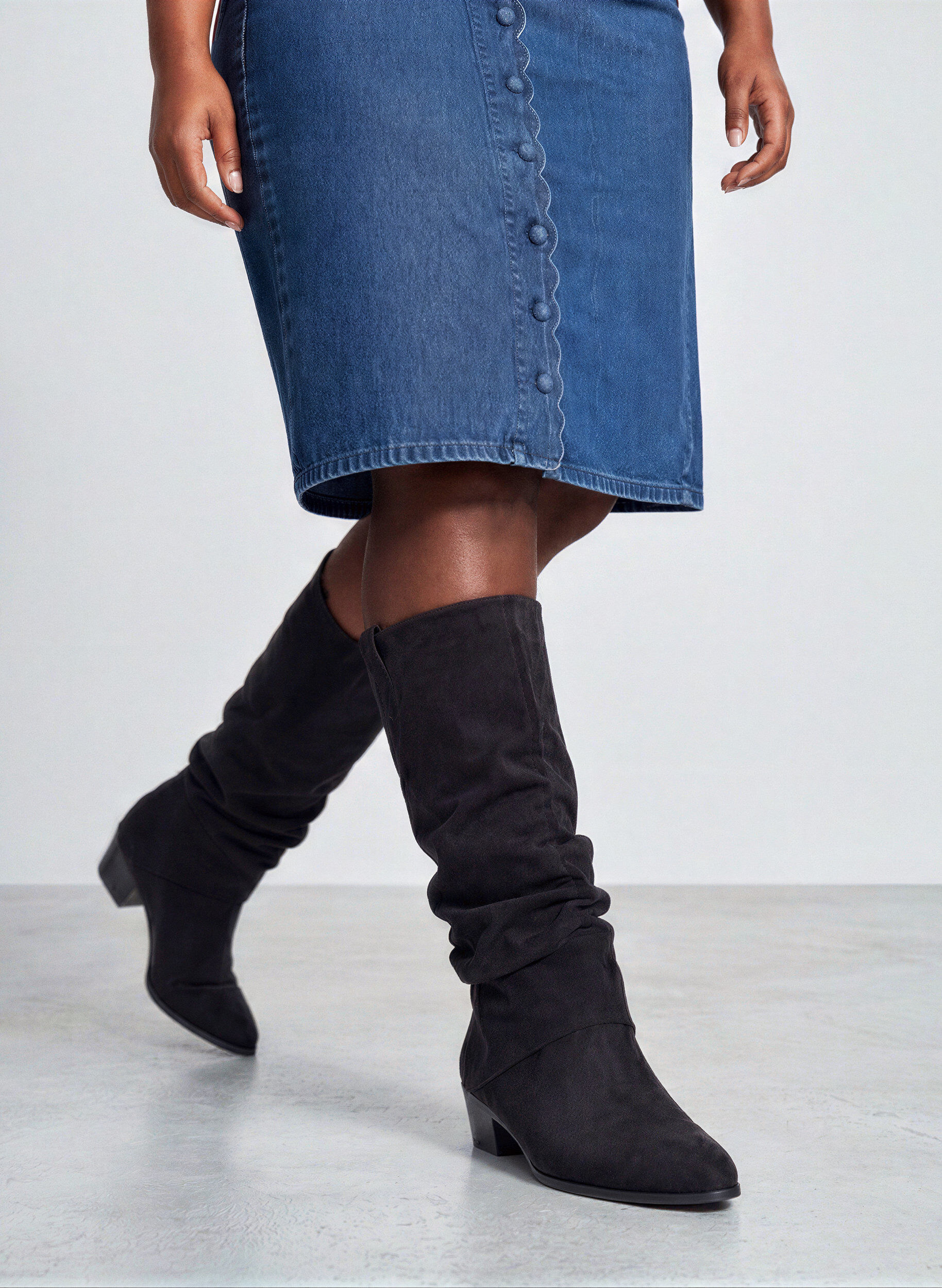 Extra Wide Fit - Long suede-look boot with a detachable shaft