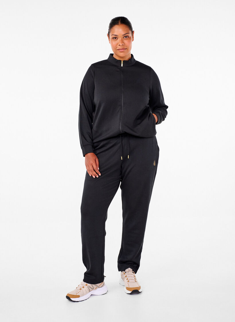 Sweatpants with pockets and high waist, Black, Model image number 1