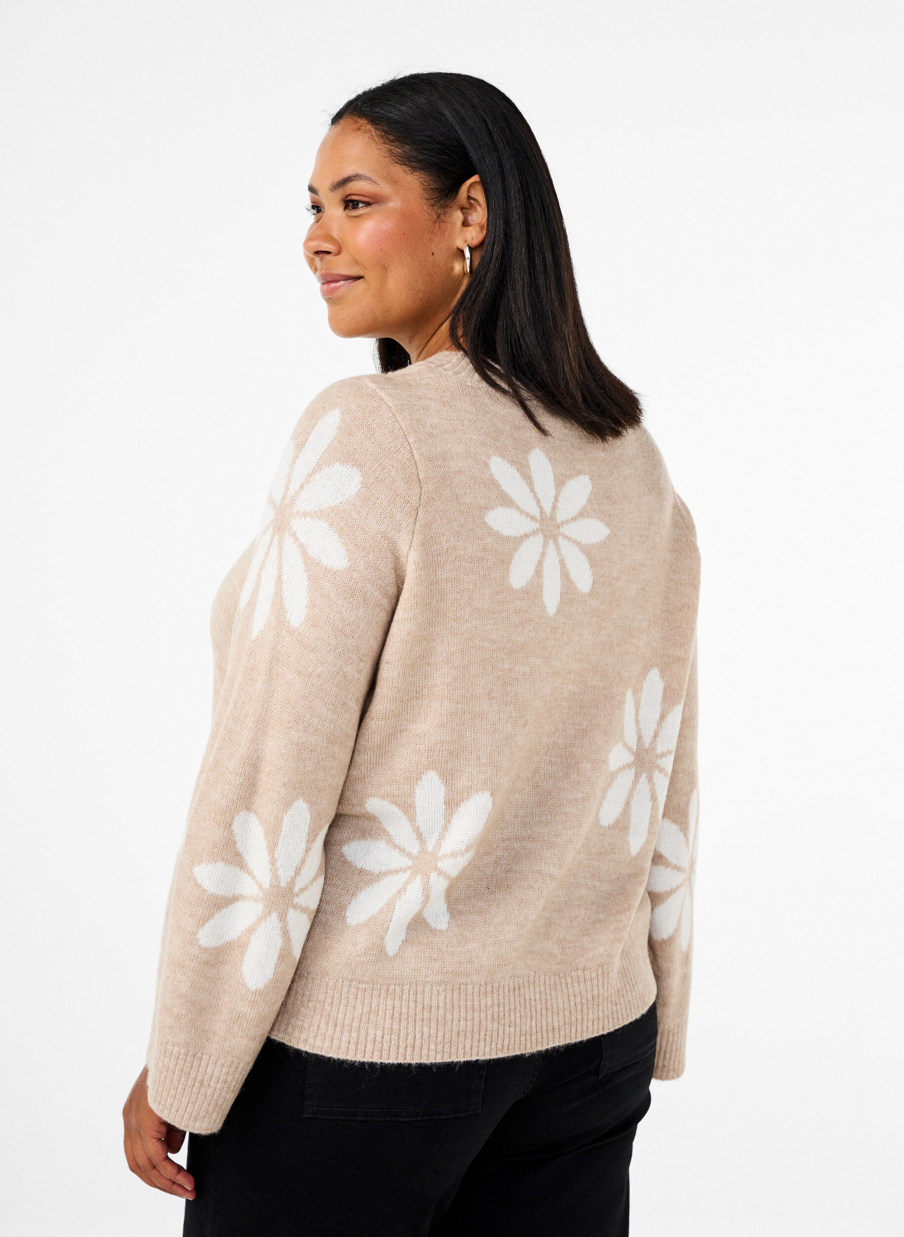 Zizzifashion Knitted blouse with flowers, Simply Taupe Comb, Model image number 1