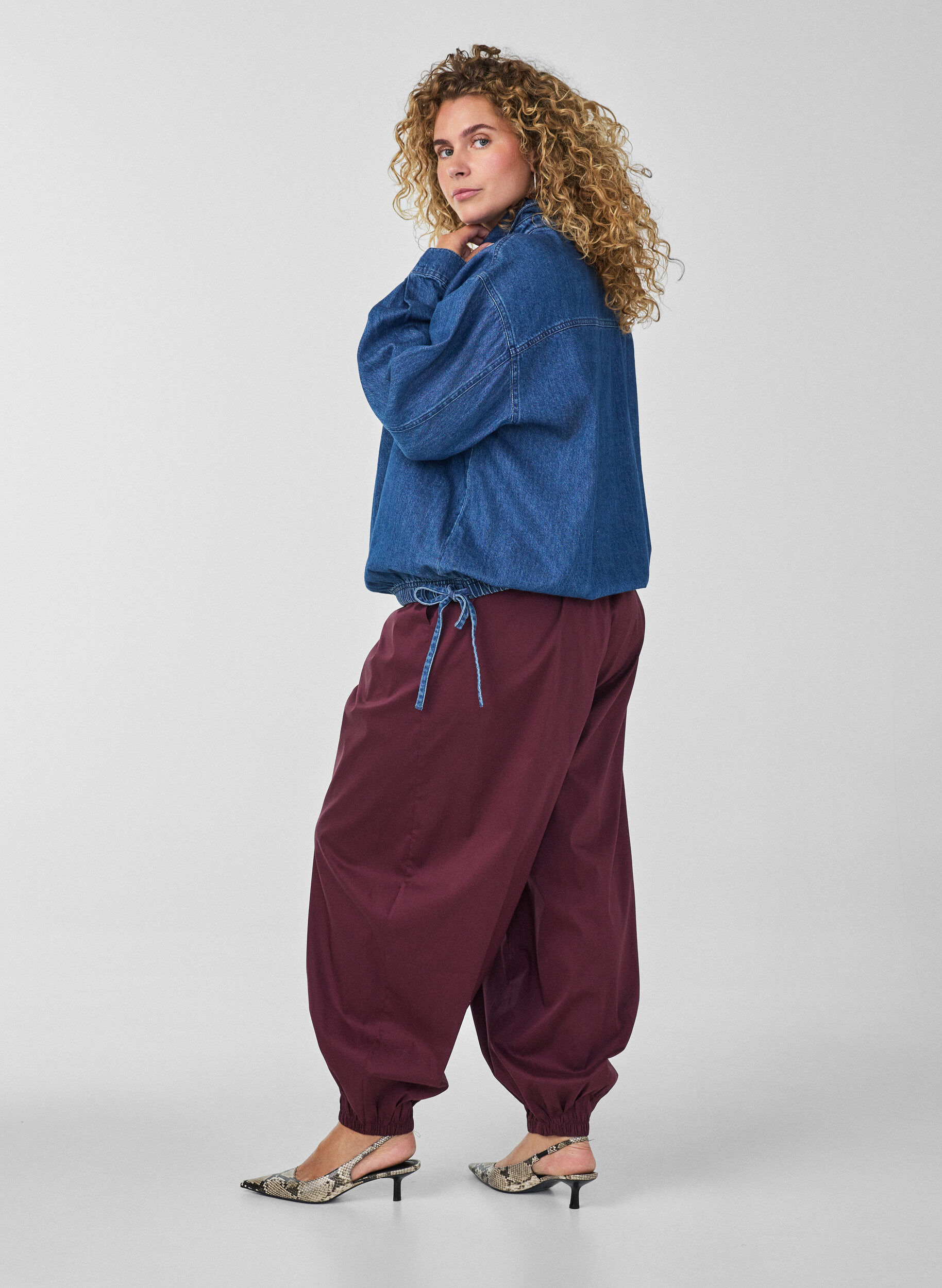 ZizzifashionDenim blouse with balloon fit, Blue, Model image number 2
