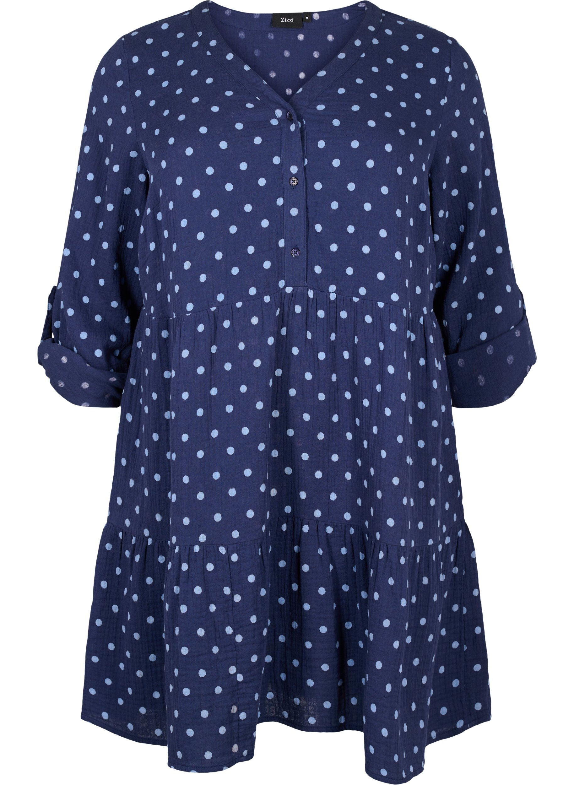 Short cotton muslin dress with polka dots