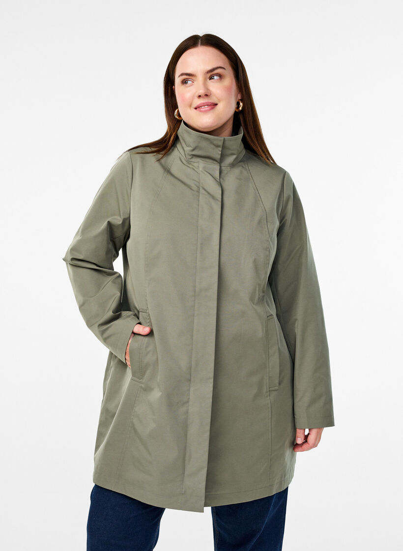 Jacket with pockets and high collar, Green, Model image number 0