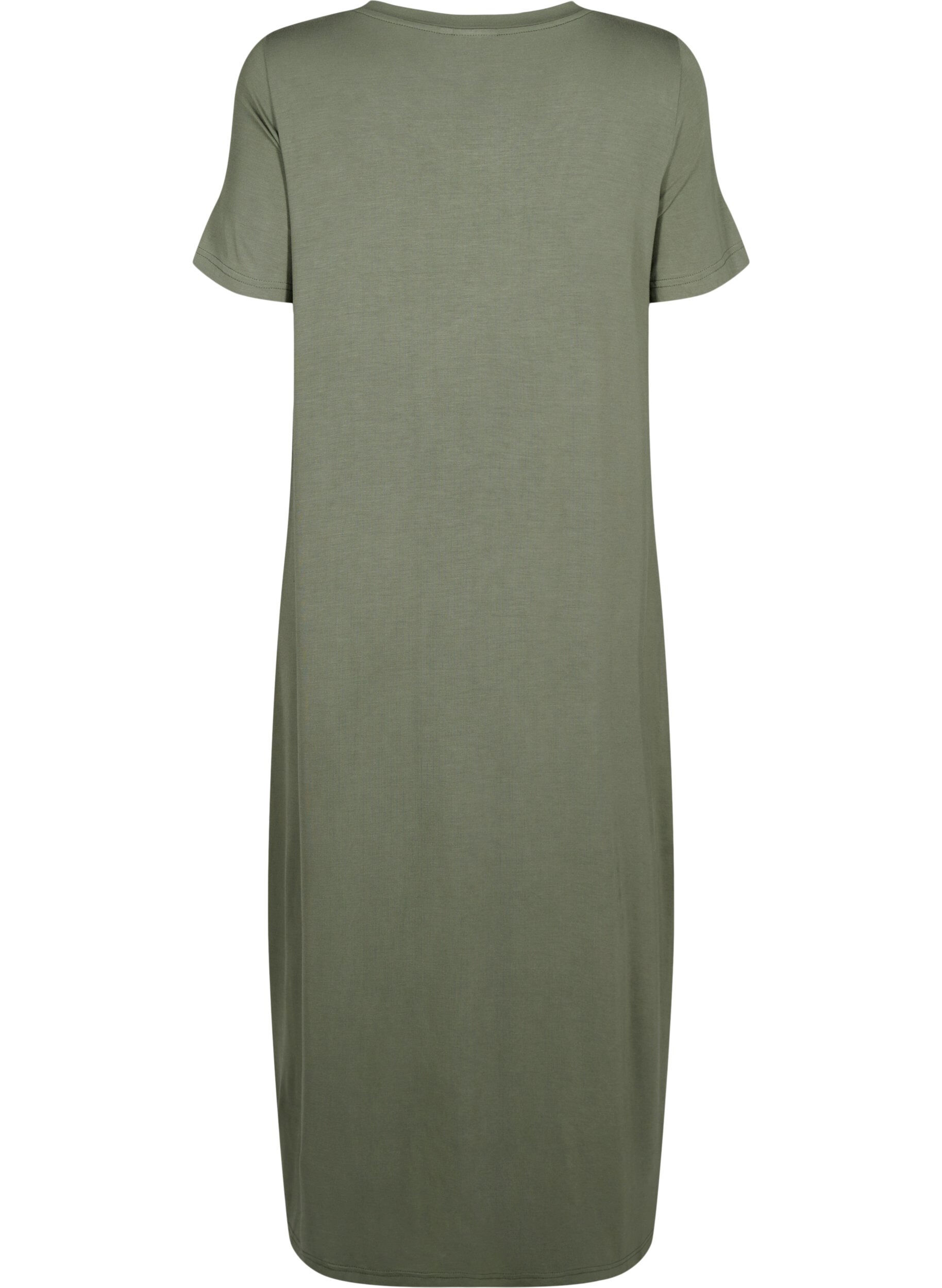 Zizzifashion Viscose midi dress with short sleeves, Thyme, Packshot image number 1