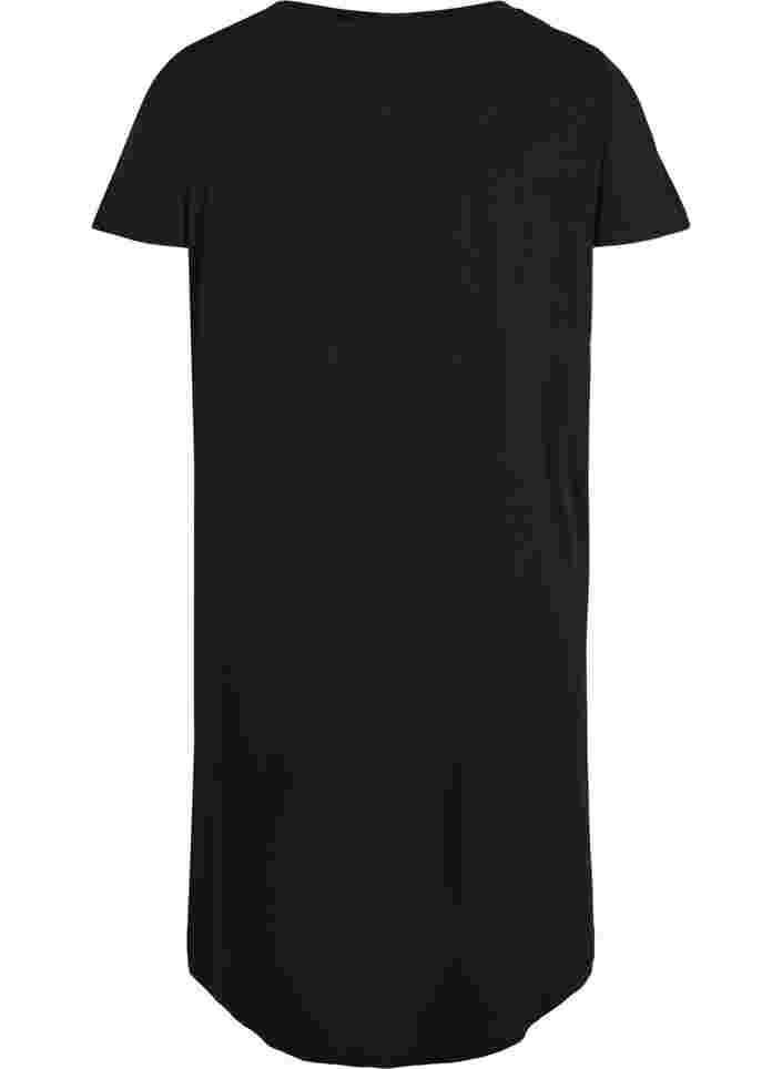 Short-sleeved cotton nightdress with print, Black Silv Foil Text, Packshot image number 1