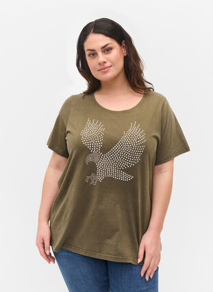 Cotton t-shirt in acid wash and stones, Ivy Green Wash, Model image number 0