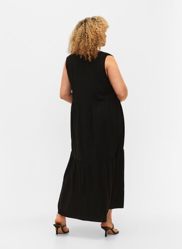Sleeveless maxi dress in viscose, Black, Model image number 1