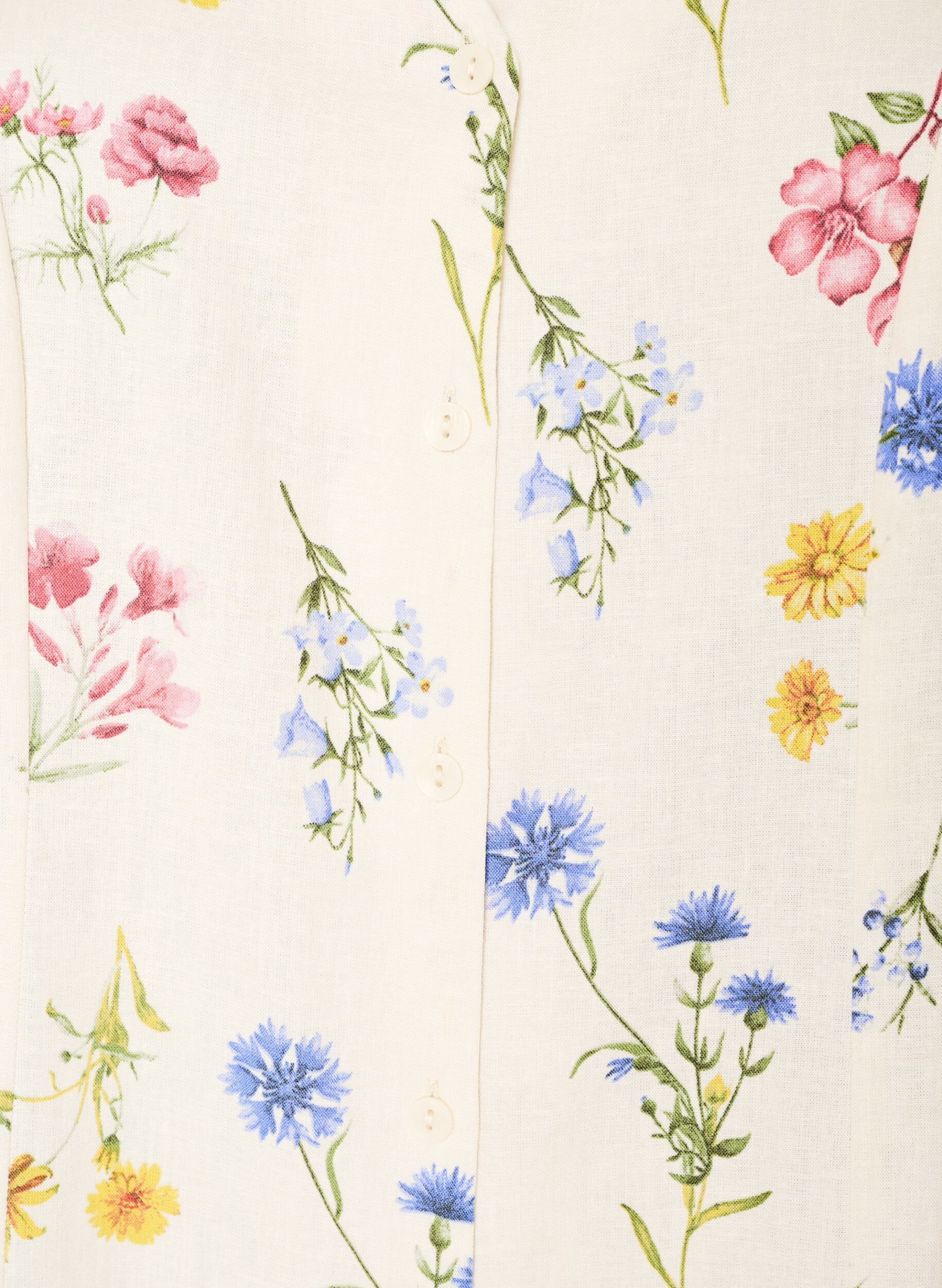 ZizzifashionMidi dress in linen and viscose with ruffle sleeves, Beige, Packshot image number 2