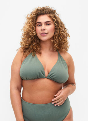 Triangle bikini bra with crepe texture - Green - Sz. 42-60 - Zizzifashion