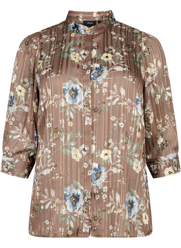 Floral Print Shirt , Brown Flower AOP, Packshot image number 0