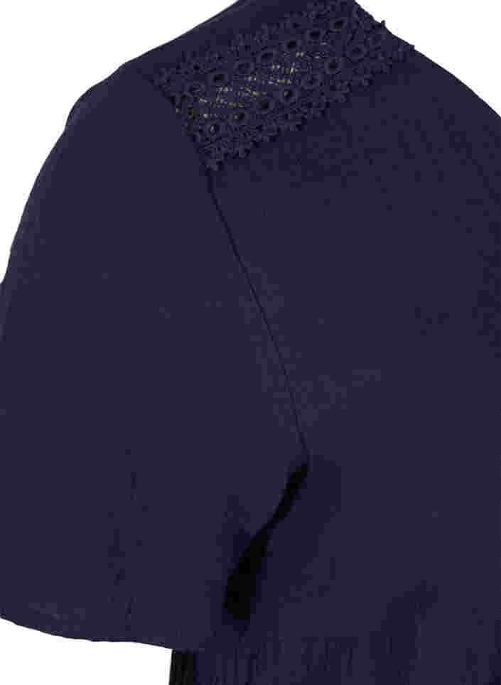 Short-sleeved cotton dress with lace details, Night Sky, Packshot image number 3