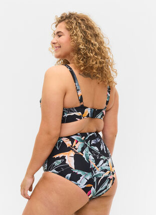 Printed bikini bottoms with extra high waist, Leaf Print, Model image number 1