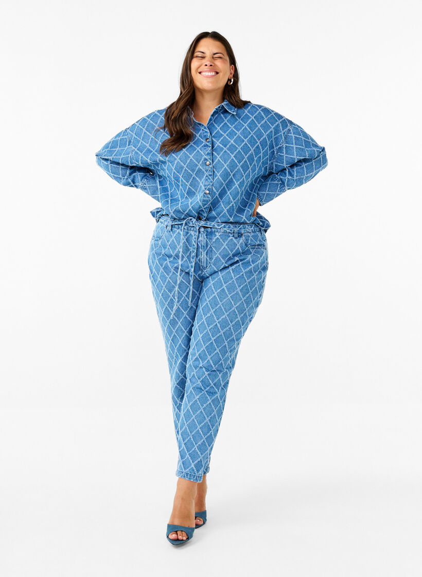 Denim shirt with destroy pattern, Blue Denim, Model image number 2