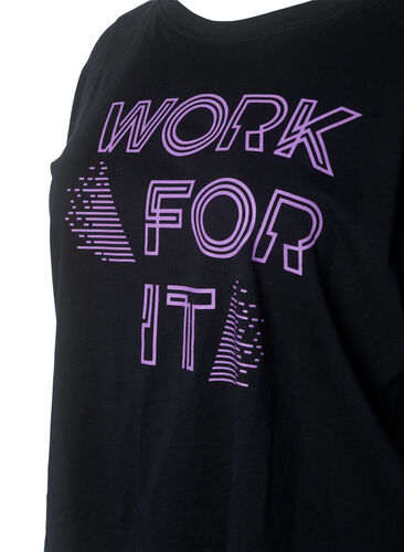 Cotton training t-shirt with print, Black w. Work For It, Packshot image number 2