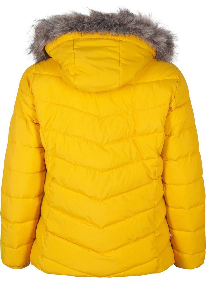Short puffer jacket with hood, Yellow, Packshot image number 1