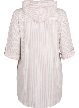 Hooded tunic in cotton and linen, Wh. Sandshell Stripe, Packshot image number 1