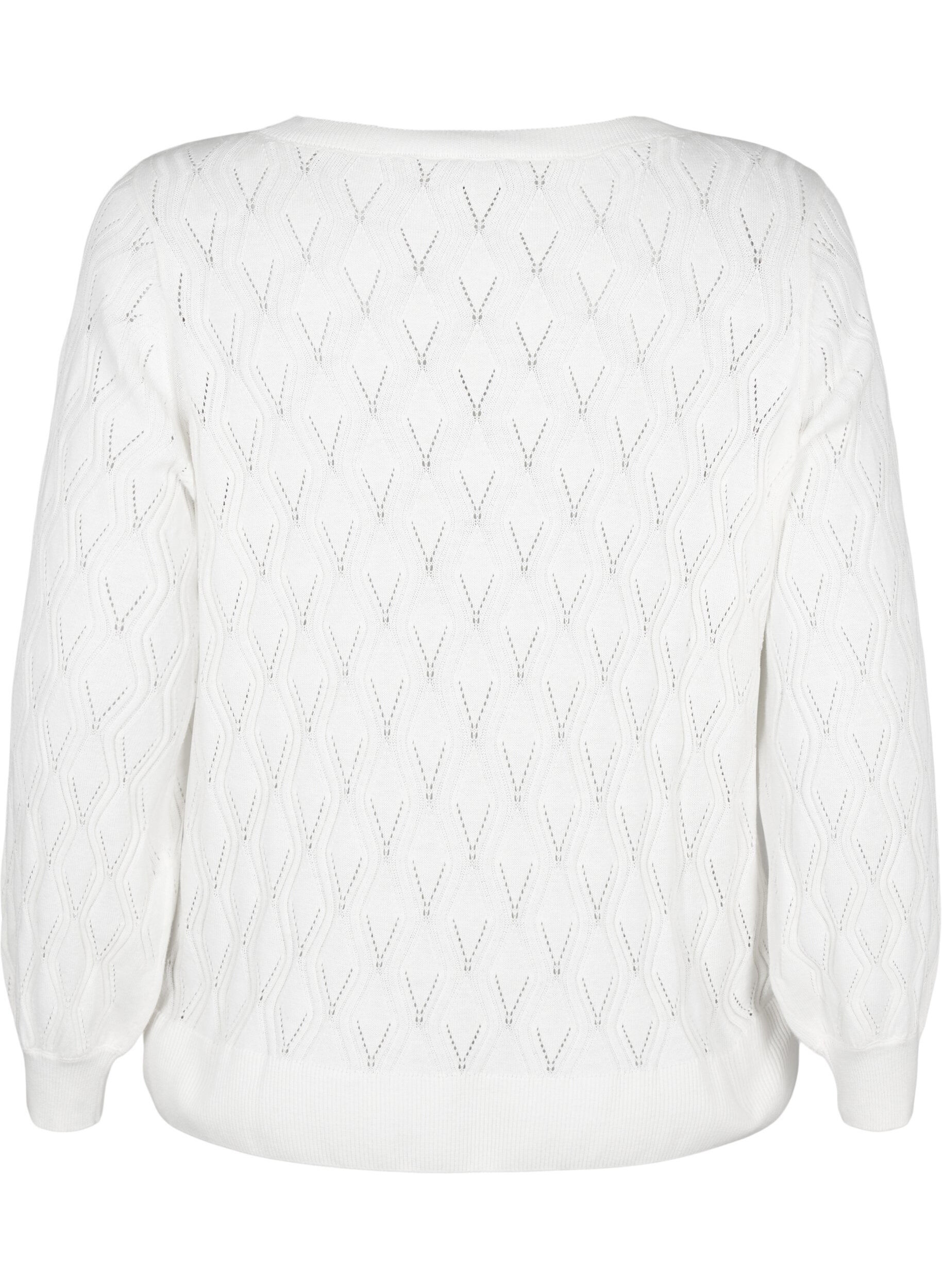 Zizzifashion Pullover with hole pattern and boat neck	, Cloud Dancer, Packshot image number 1