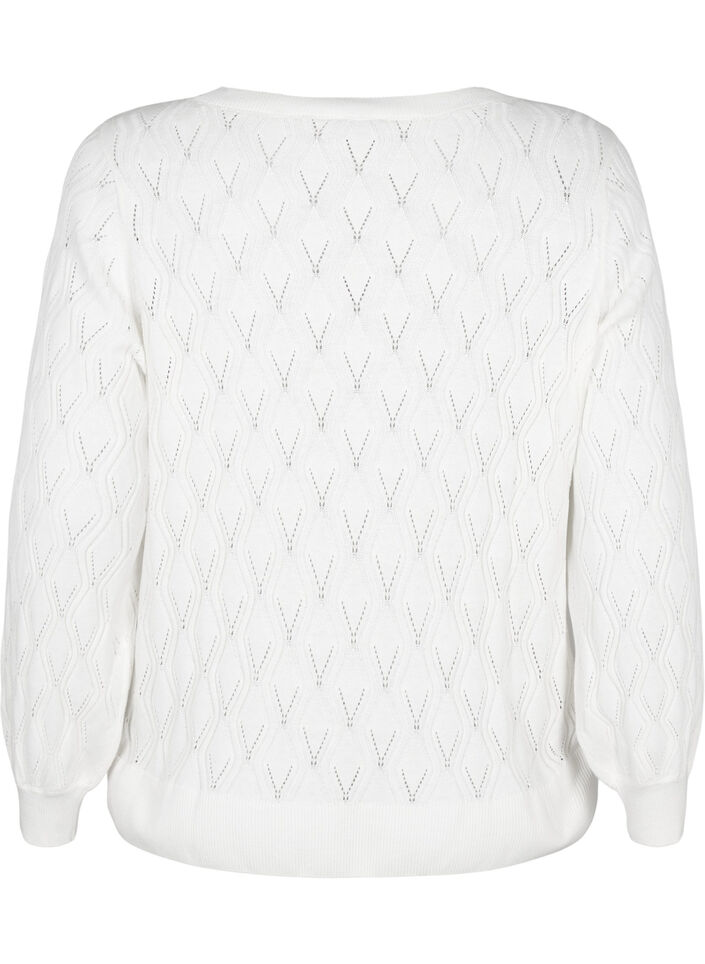 Pullover with hole pattern and boat neck	, Cloud Dancer, Packshot image number 1