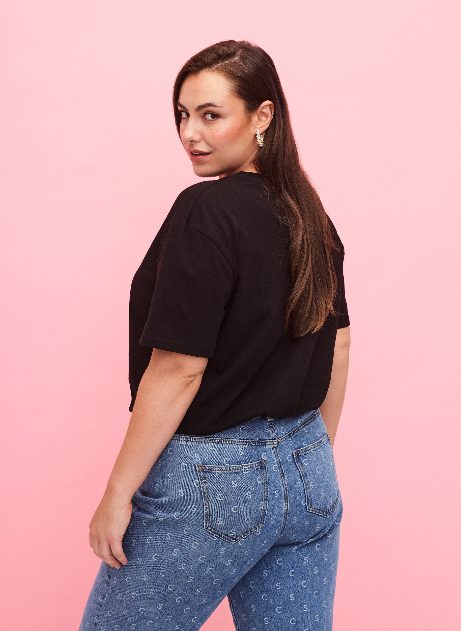 Zizzifashion T-shirt in organic cotton with similistones, Black, Model image number 1