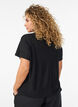 Blouse with eyelet embroidery and balloon-effect, Black, Model image number 2