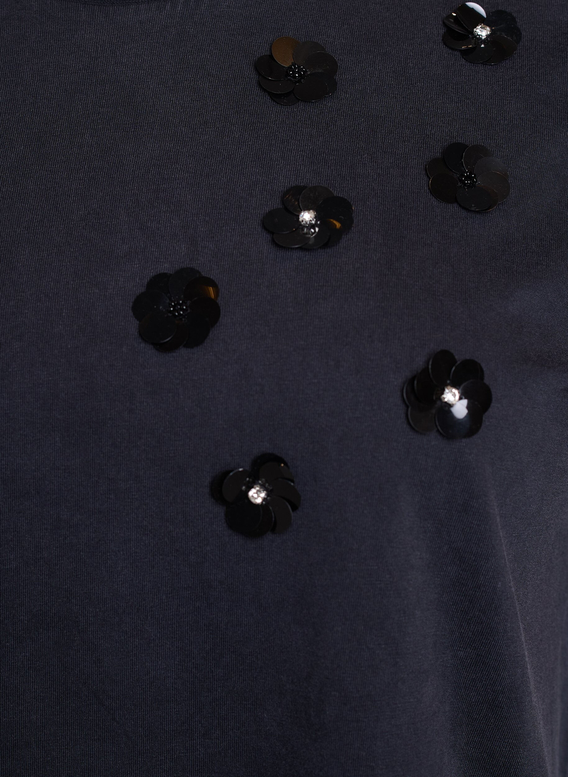 Zizzifashion Washed T-shirt with sequin flowers, Dark Grey, Packshot image number 2
