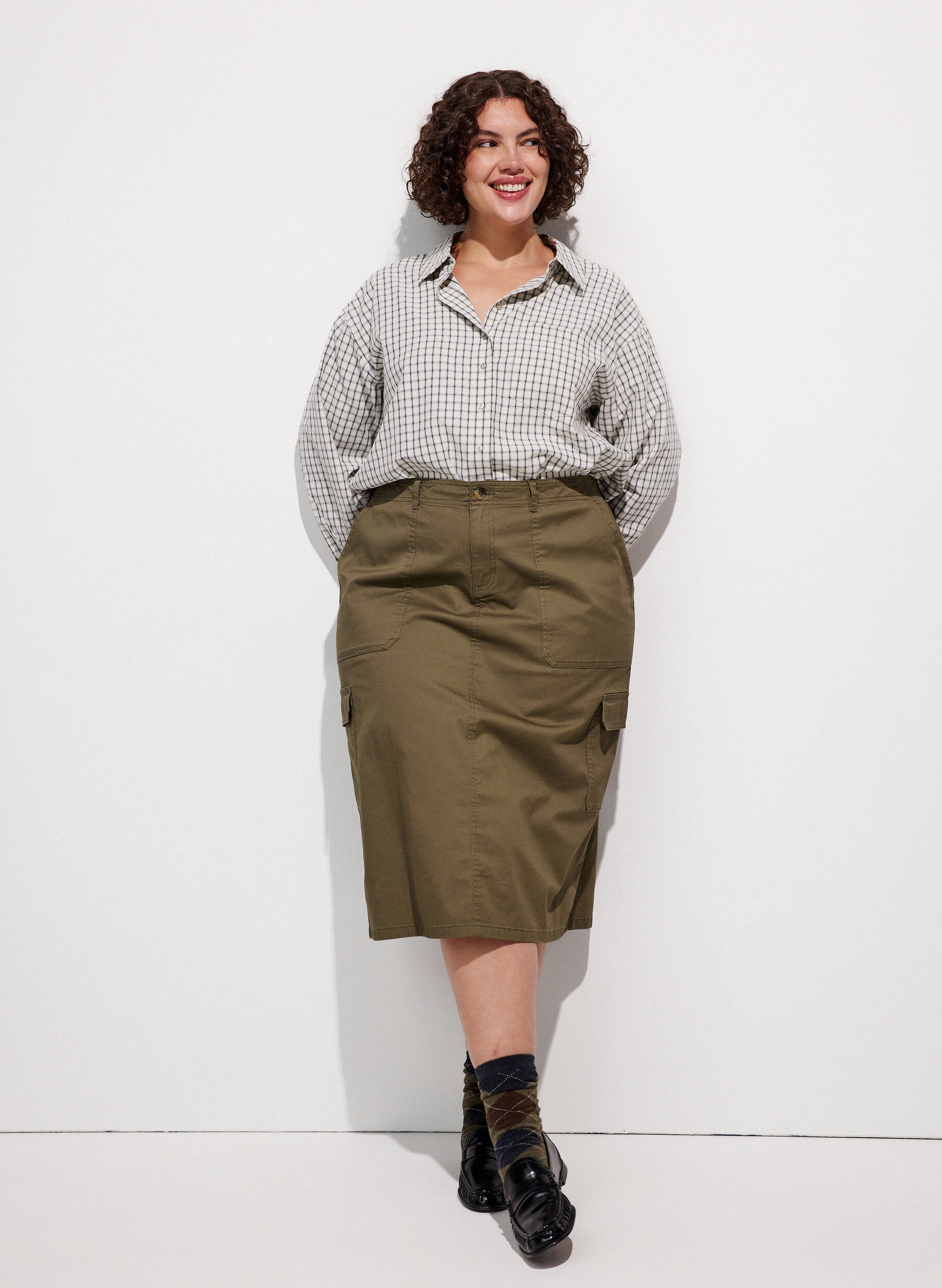 ZizzifashionChecked shirt with a chest pocket, White, Model image number 1