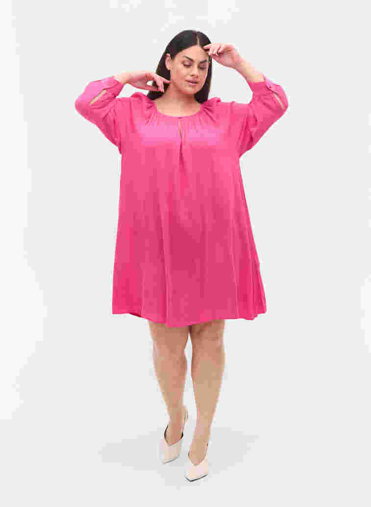 Viscose tunic with 3/4 sleeves, Magenta, Model image number 2