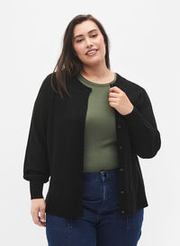 Viscose knit cardigan with buttons, Black, Model