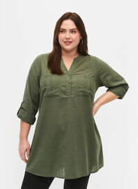 Tunic in cotton with 3/4 sleeves, Thyme, Model