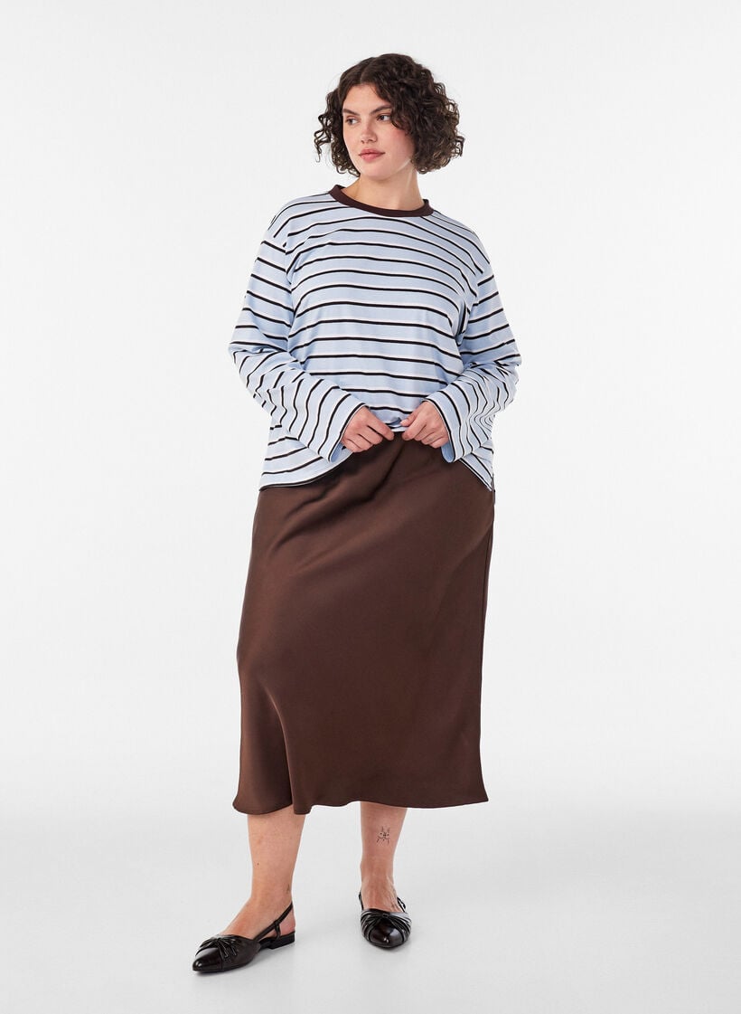Satin midi skirt, Brown, Model image number 0