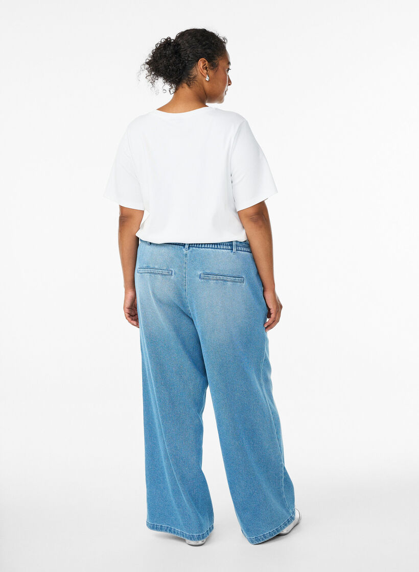 Loose-fit jeans with an elasticated waistband and a drawstring, Light Blue, Model image number 1